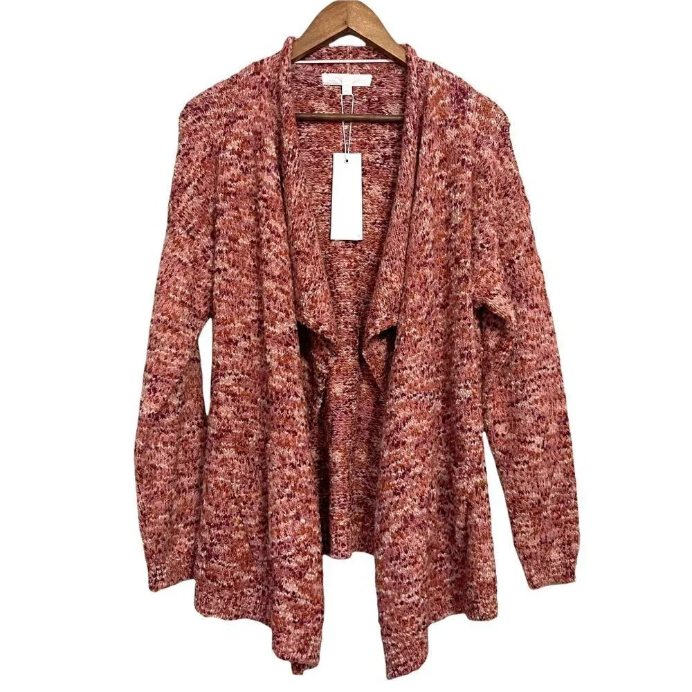 Adyson Parker Women's NWT Pink Open Chunky Knit Waterfall Cardigan Sweater Large